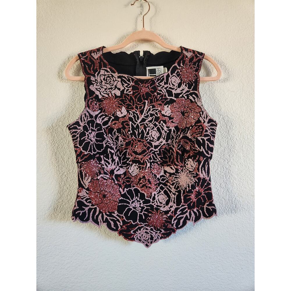 Tadashi Shoji Women's Beaded Floral Blouse-M